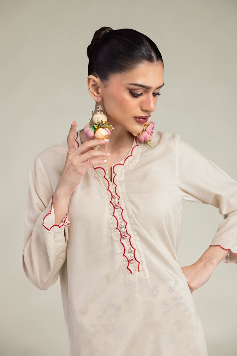 Embroidered | Raw Silk | Floral Scalloped Kurta | USD 45.00