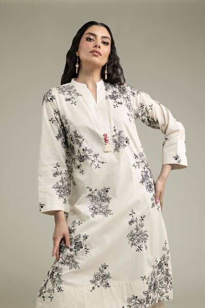 Embroidered | Cambric | Floral Longline Kurta | USD 40.00