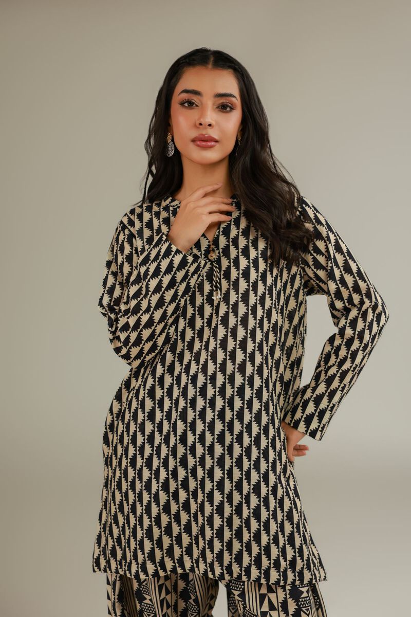 Printed | Textured Cotton | Geometric V-Neck Kurta | USD 30.00