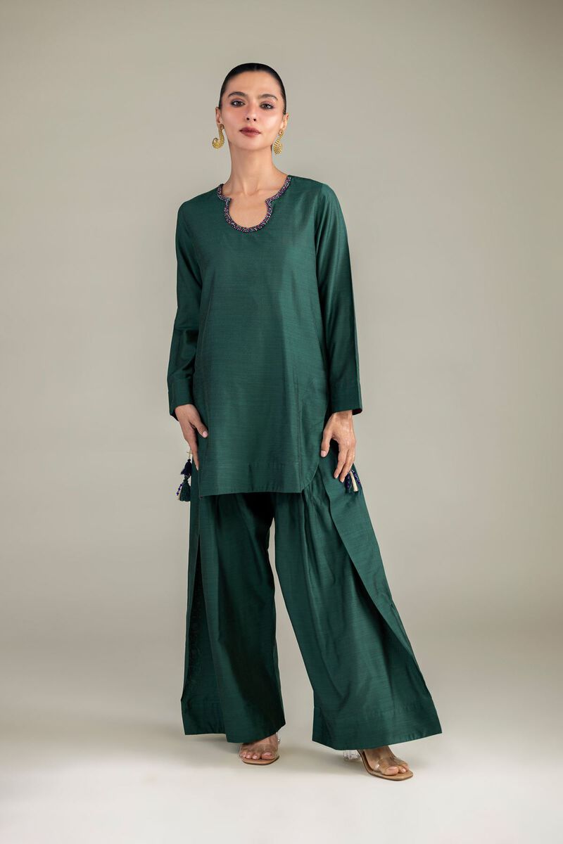 Dyed | Textured Raw Silk | Solid Green Kurta | USD 40.00