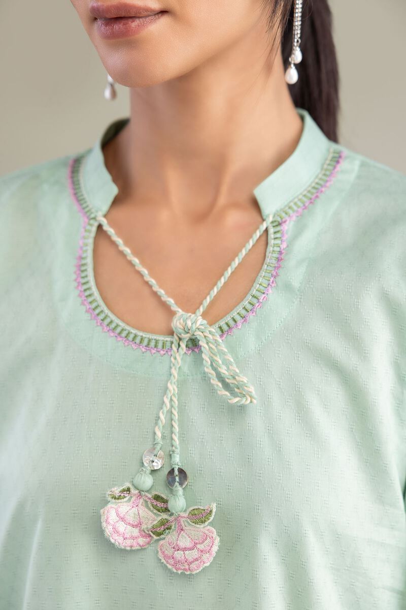 Embroidered | Cotton Dobby | Mint Cotton Kurta | USD 45.00