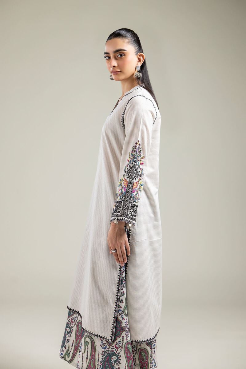 Embroidered | Mesuri | Off-White Longline Kurta | USD 45.00