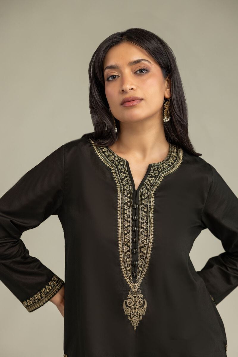 Embroidered | Cambric | Short Black Kurta | USD 35.00