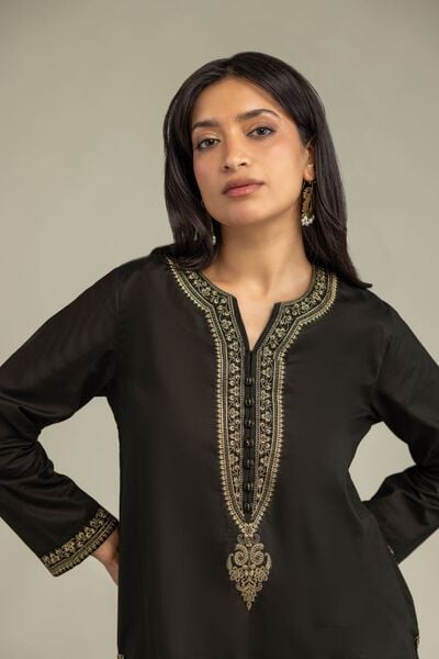 Embroidered | Cambric | Short Black Kurta | USD 35.00
