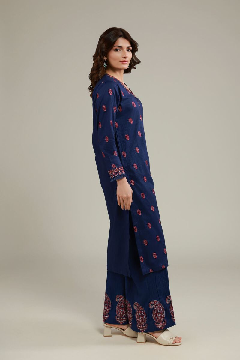 Embroidered | Cotton Crinkle | Paisley Longline Kurta | USD 40.00