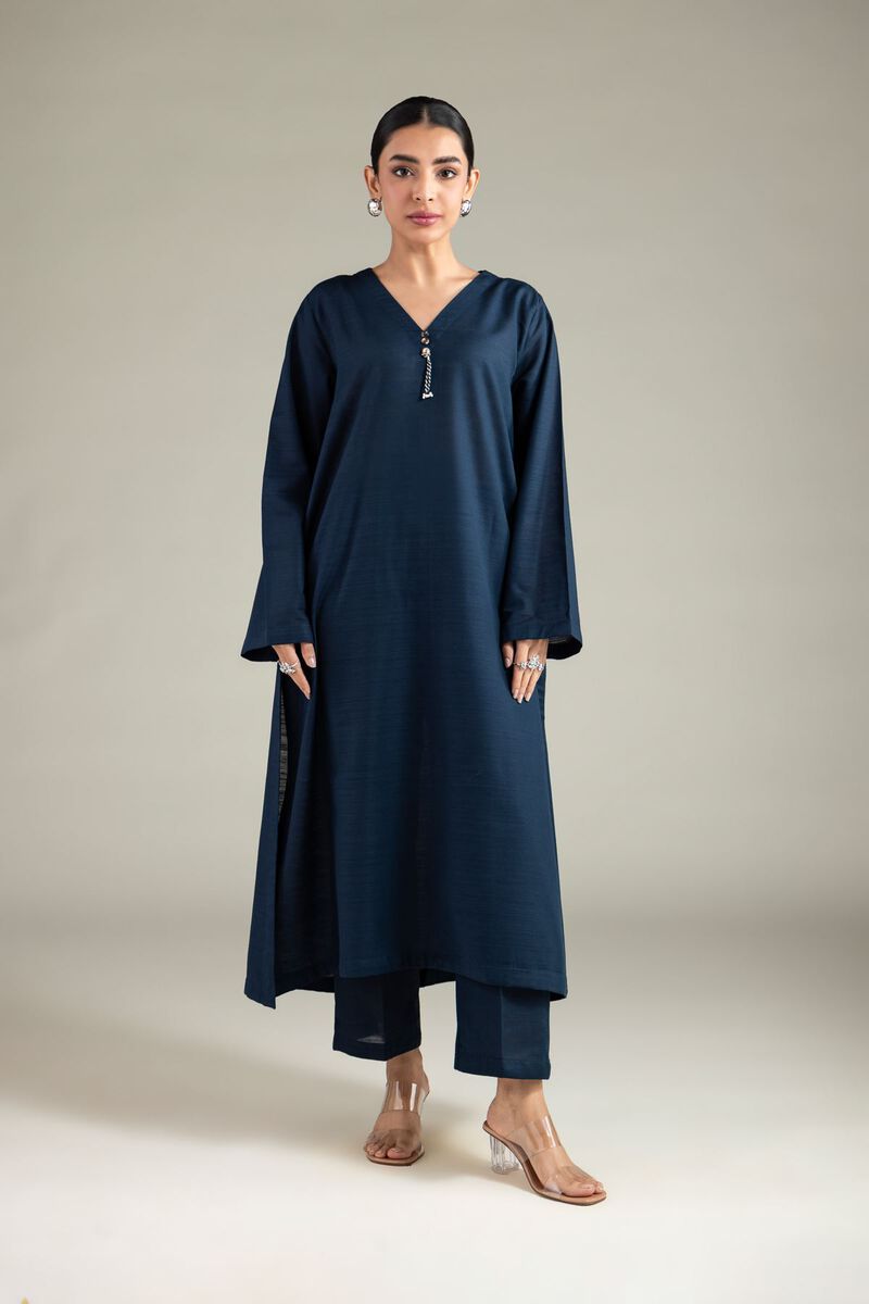 Dyed | Textured Cotton | V-Neck Longline Kurta | USD 30.00