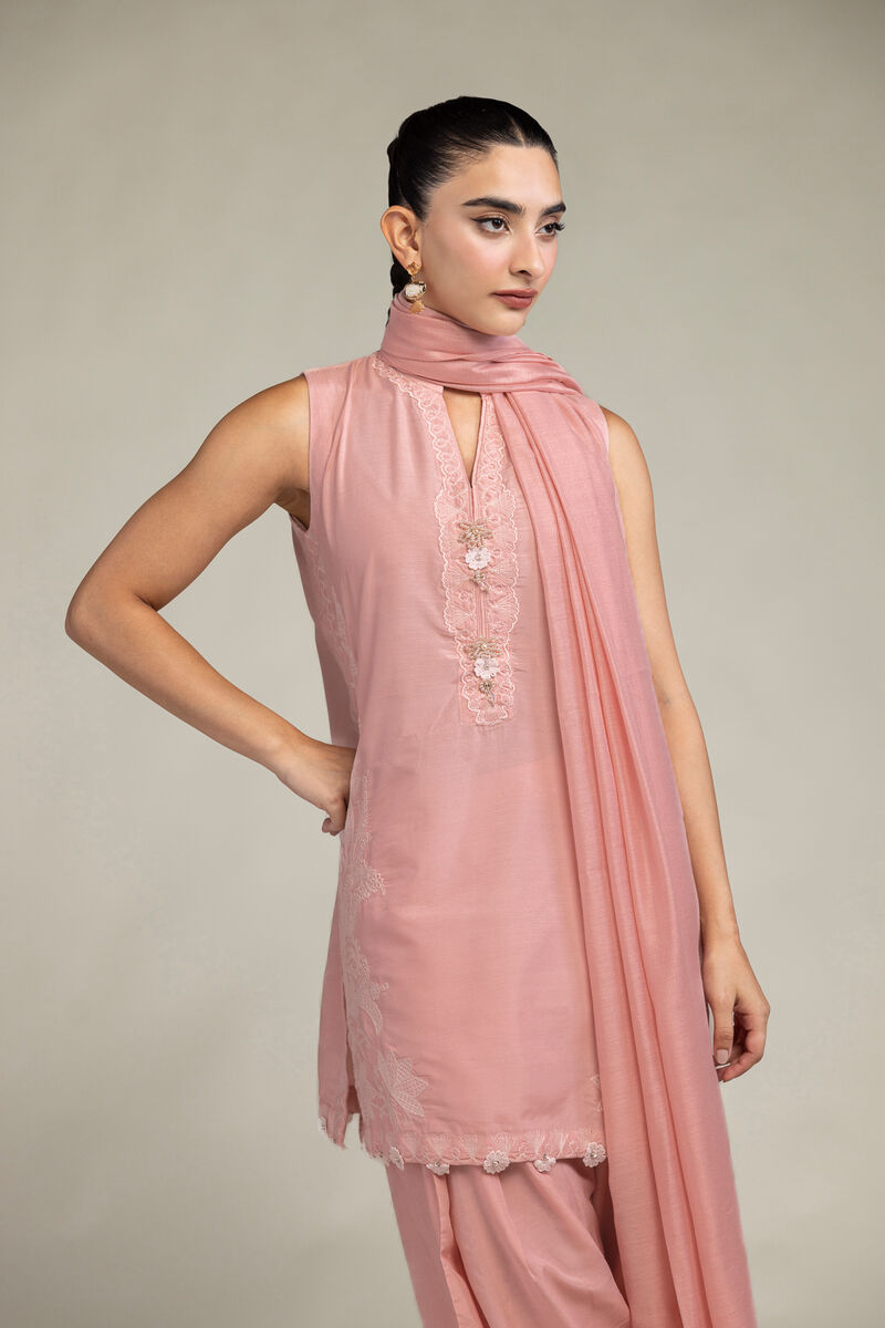 Cotton Net | Floral Pink Dupatta | USD 35.00