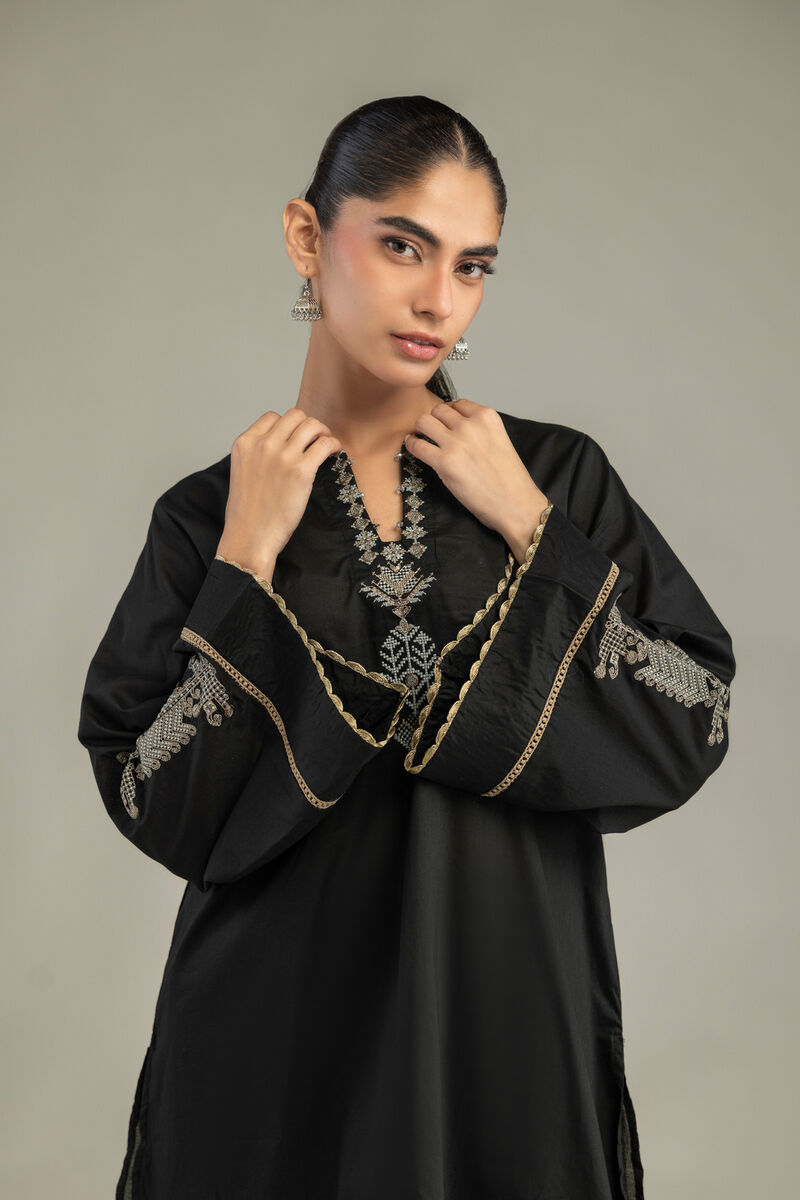 Embroidered | Cambric | V-Neck Black Kurta | USD 40.00