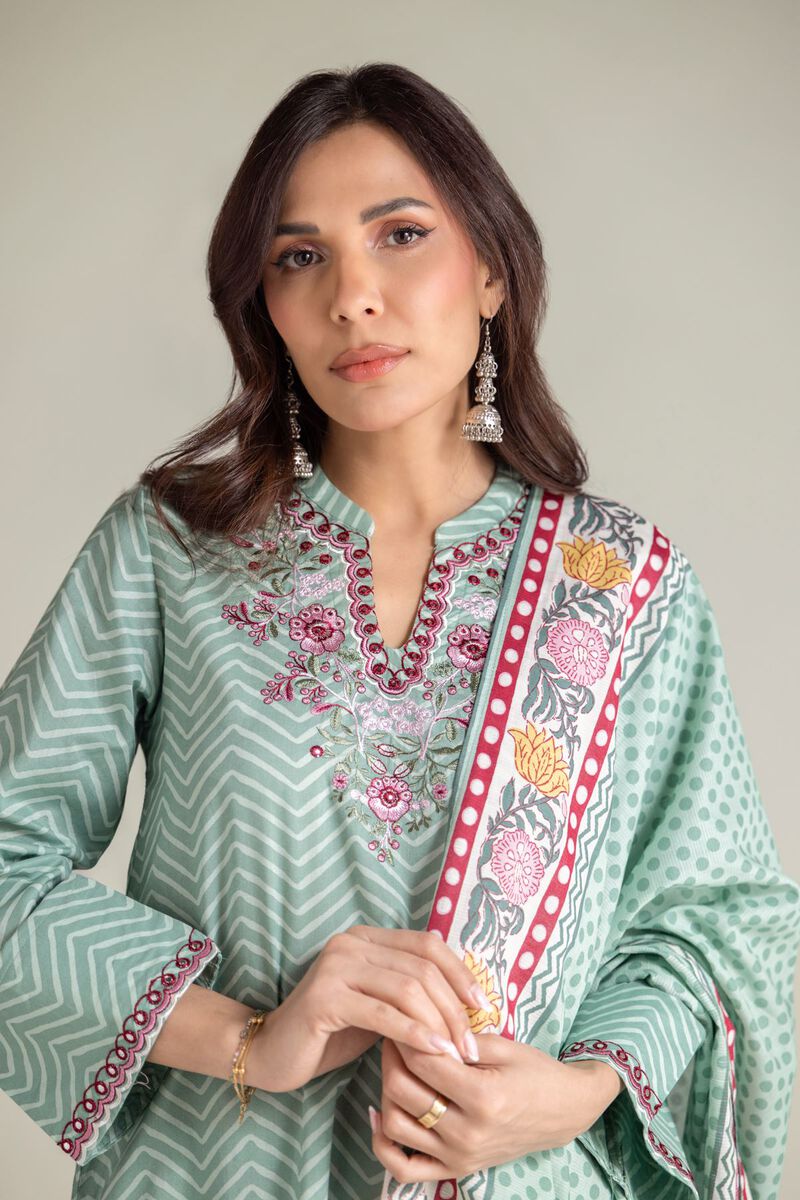 Embroidered | Textured Lawn | Floral Mint Dupatta | USD 25.00