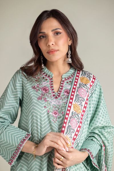 Embroidered | Textured Lawn | Floral Mint Dupatta | USD 25.00