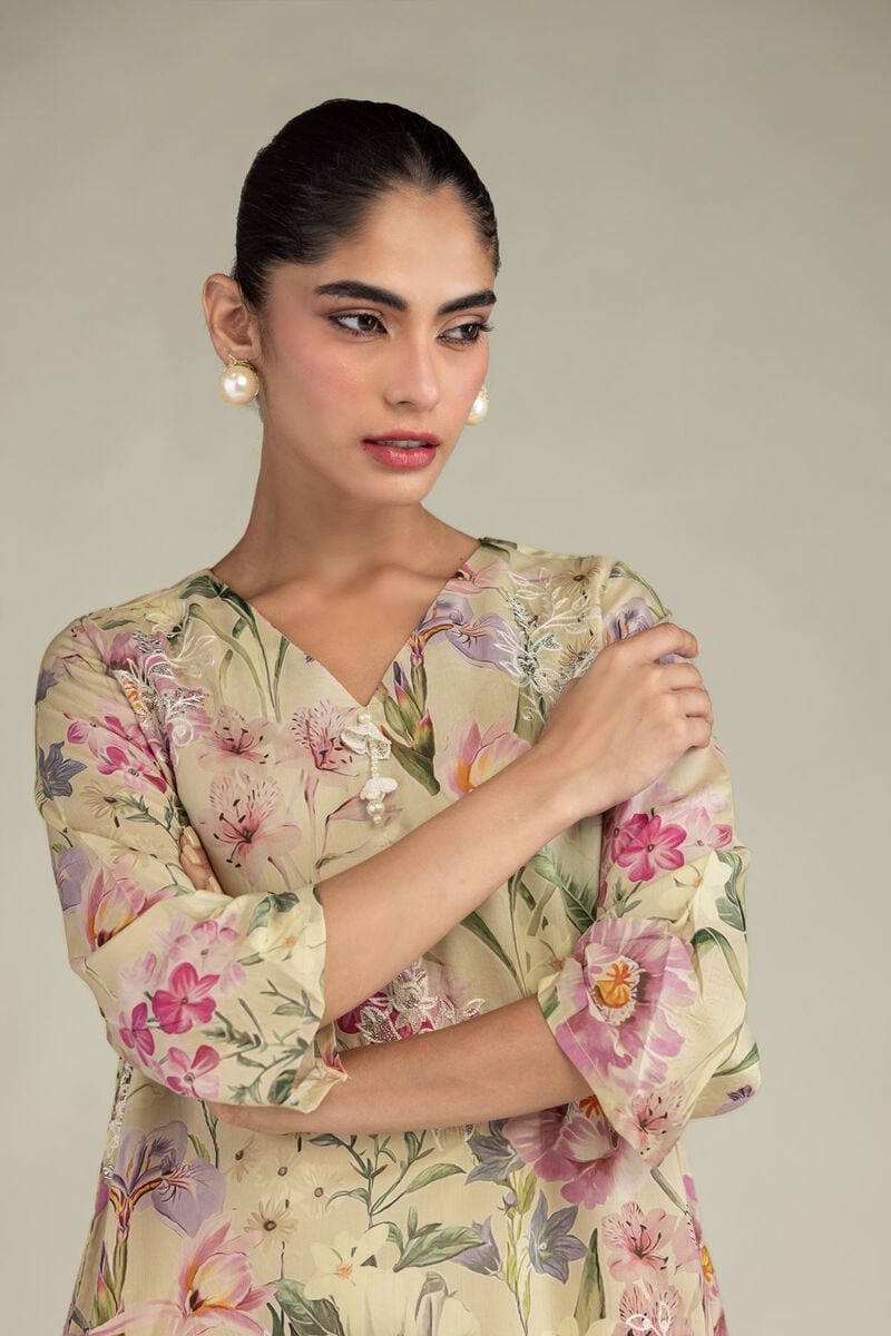 Embroidered | Blended Viscose | Floral Longline Kurta | USD 55.00
