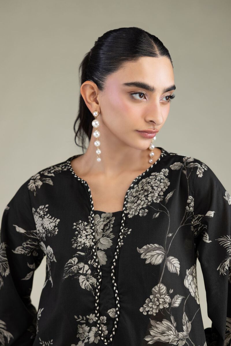 Printed | Cambric | Long Black Kurta | USD 45.00