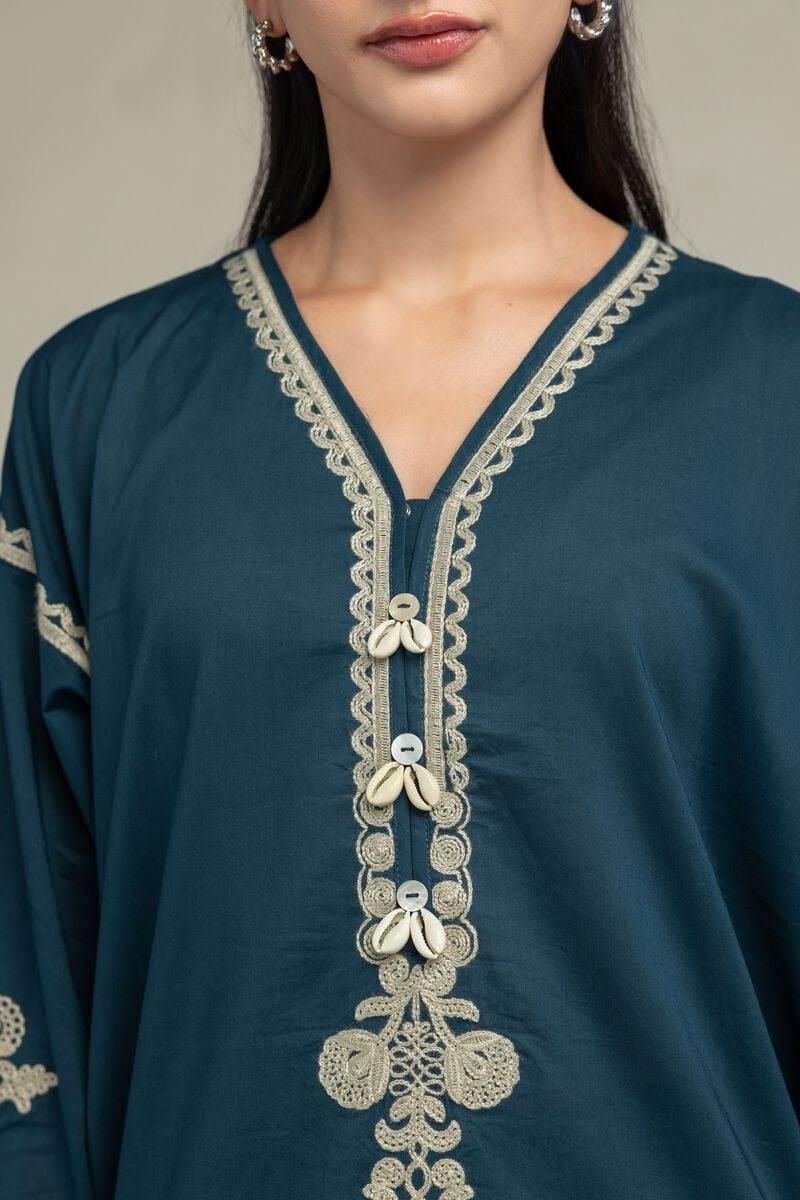 Embroidered | Cambric | Floral V-Neck Kurta | USD 45.00