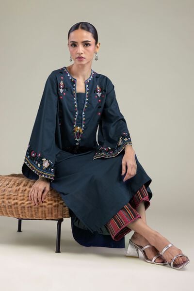 Embroidered | Cambric | Navy Cambric Kurta | USD 40.00