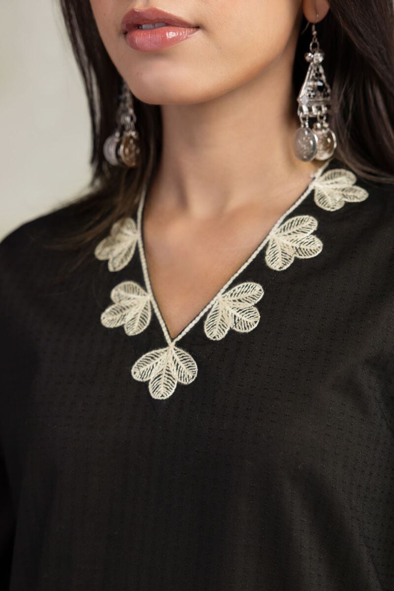 Embroidered | Cotton Dobby | Black Cotton Kurta | USD 35.00