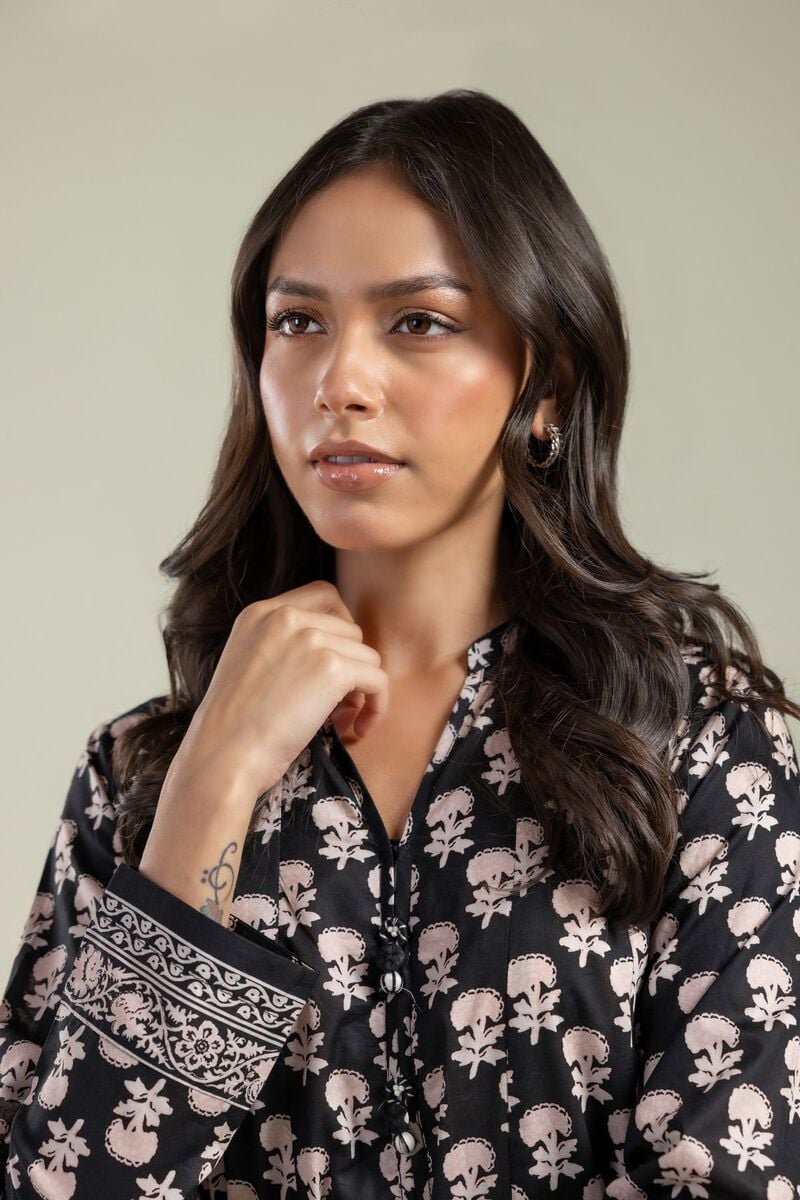 Printed | Cambric | V-Neck Black Kurta | USD 40.00