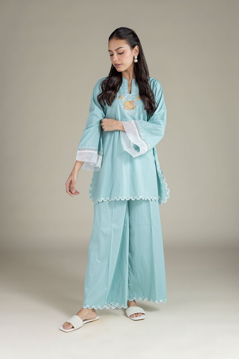 Embroidered | Textured Cambric | Relaxed Laced Pants | USD 25.00