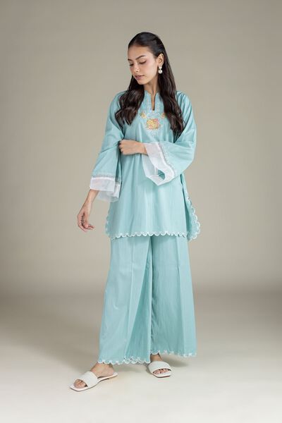 Embroidered | Textured Cambric | Relaxed Laced Pants | USD 25.00