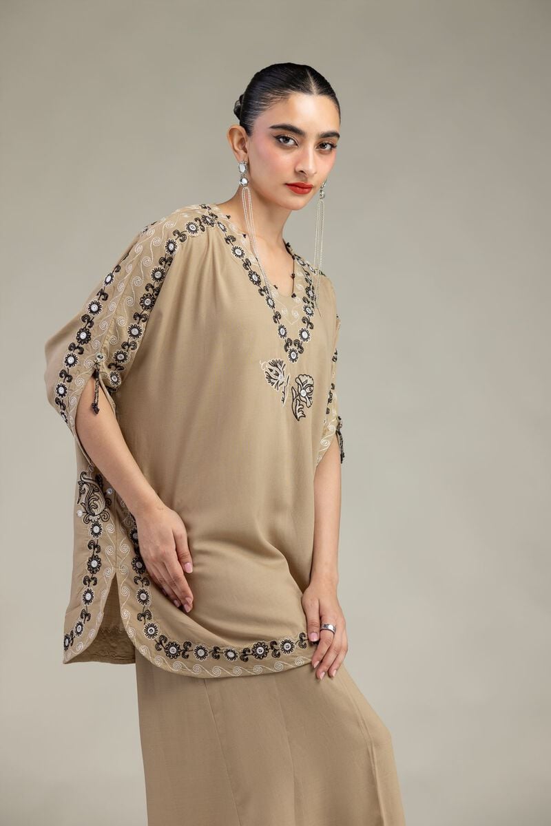 Embroidered | Raw Silk | Beige Silk Kurta | USD 55.00
