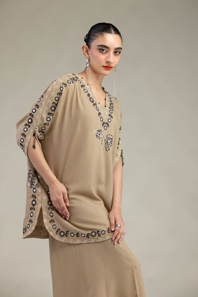 Embroidered | Raw Silk | Beige Silk Kurta | USD 55.00