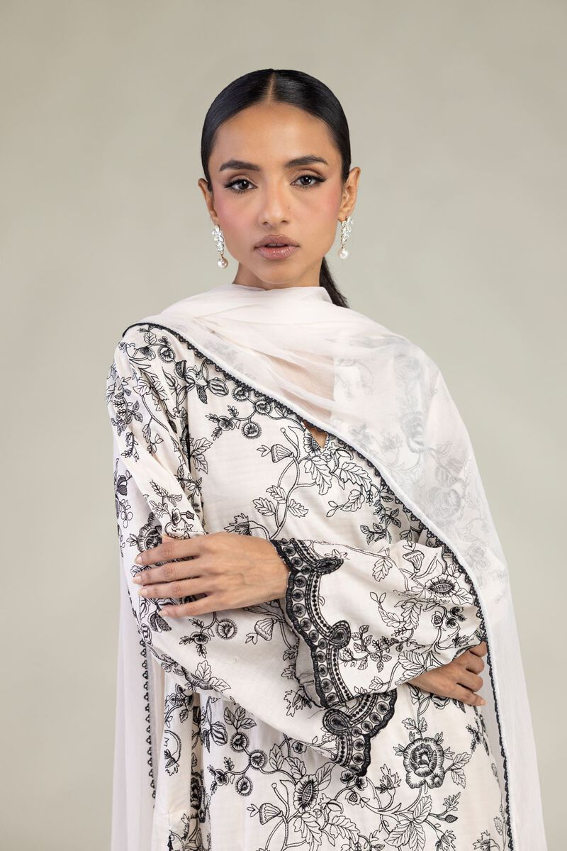 Embroidered | Dobby | White Tailored 3-Piece | USD 80.00