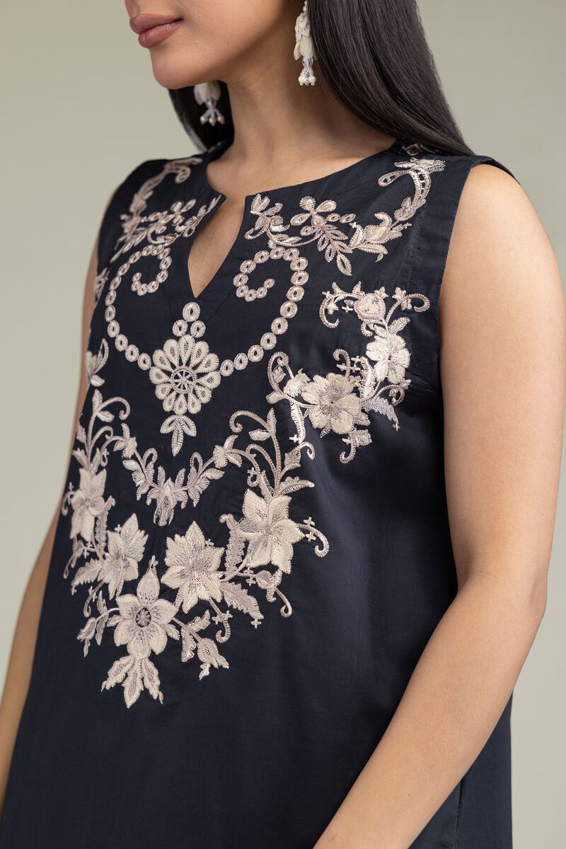 Embroidered | Cambric | Floral Sleeveless Kurta | USD 35.00
