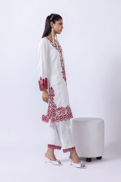 Embroidered | Crosshatch Raw Silk | Pants | USD 20.00
