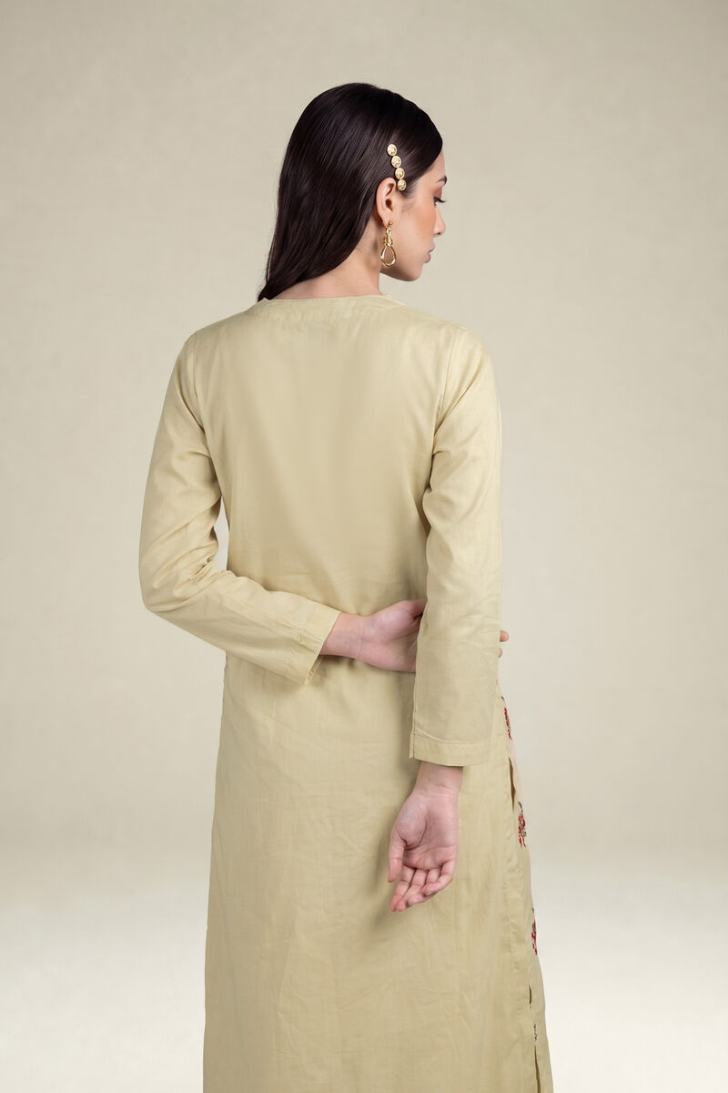Embroidered | Cambric | Beige Cambric Kurta | USD 40.00