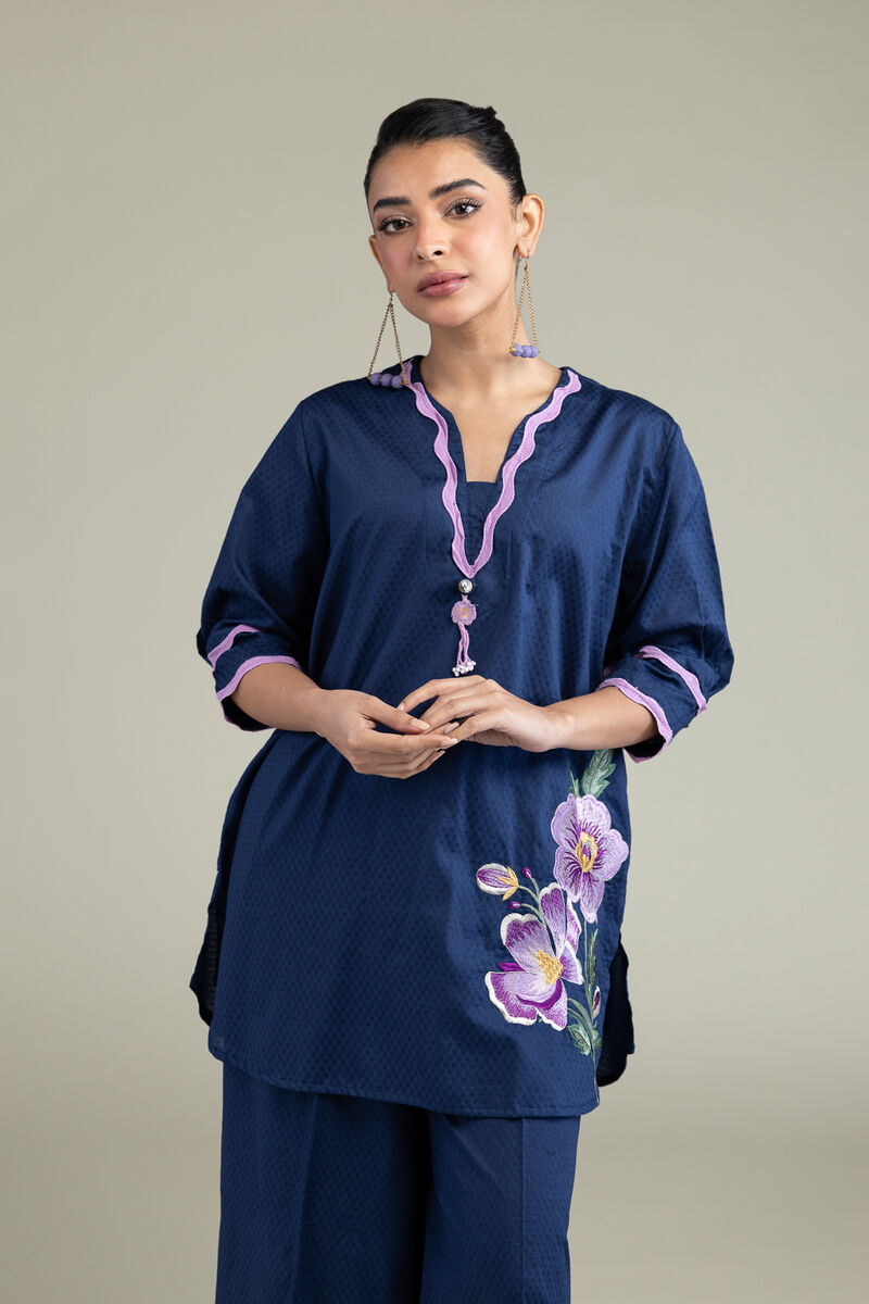 Embroidered | Cotton Dobby | Floral V-Neck Kurta | USD 10.50