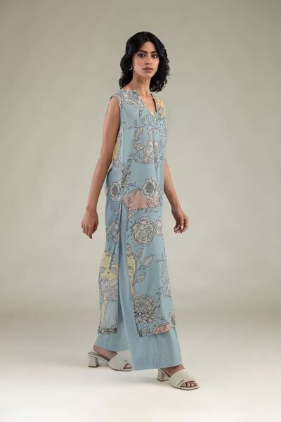 Embroidered | Cambric | Solid Blue Pants | USD 30.00