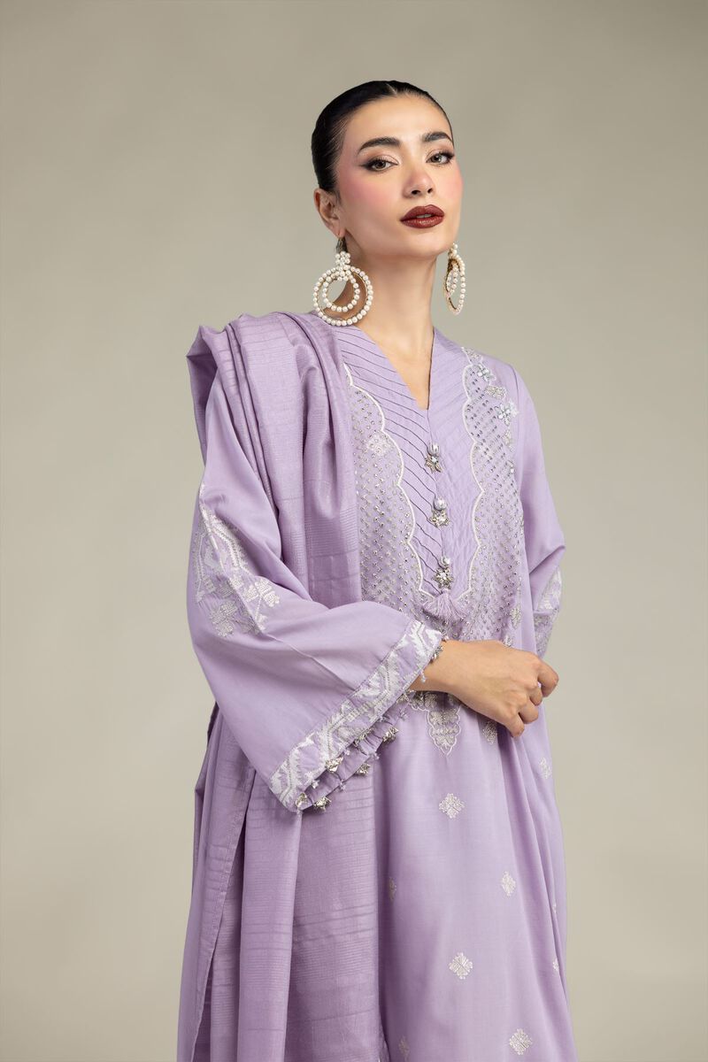 Embroidered | Polyester Silk | Silk Lavender Dupatta | USD 40.00