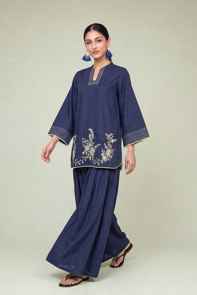 Embroidered | Cambric | Navy Solid Pants | USD 30.00