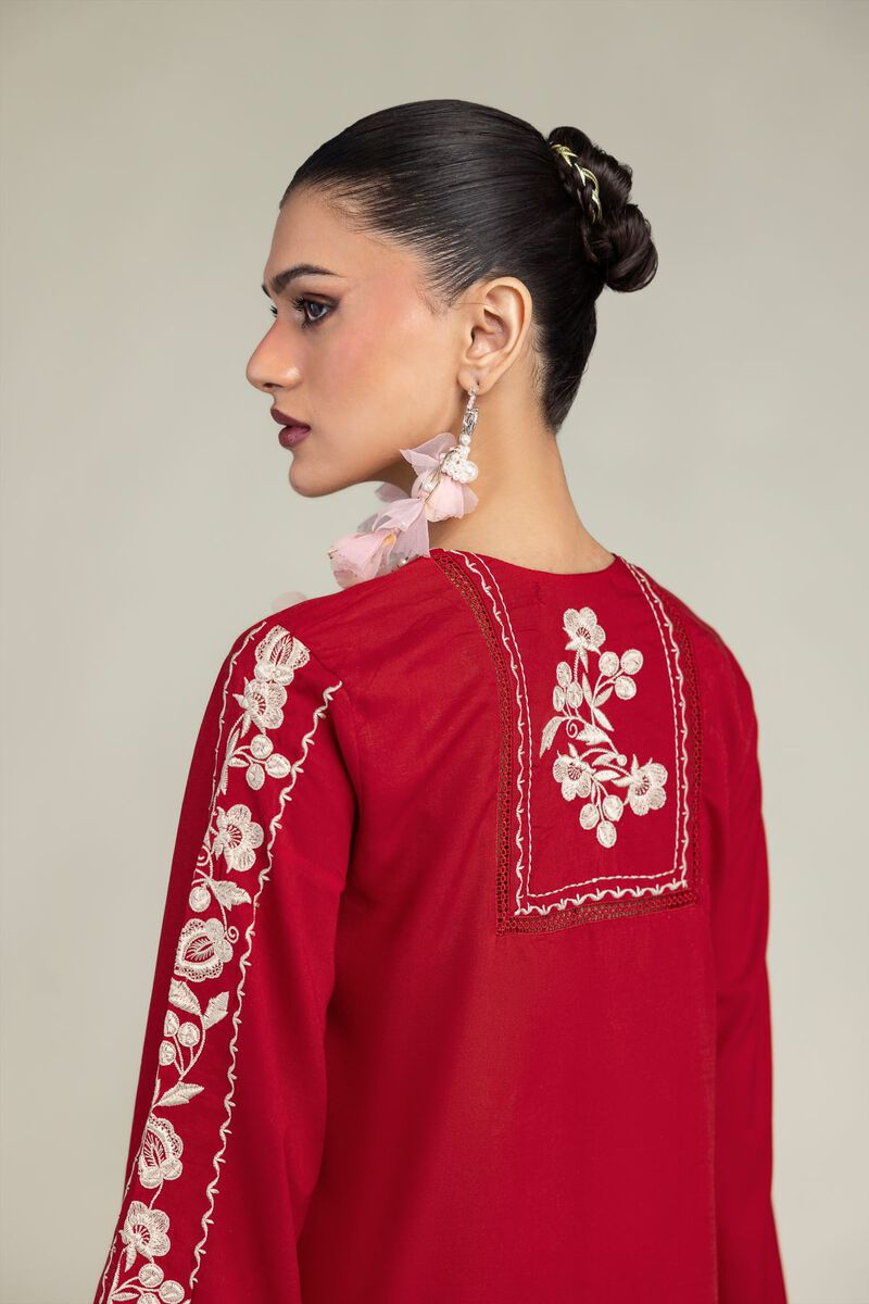Embroidered | Raw Silk | Red Silk Kurta | USD 45.00