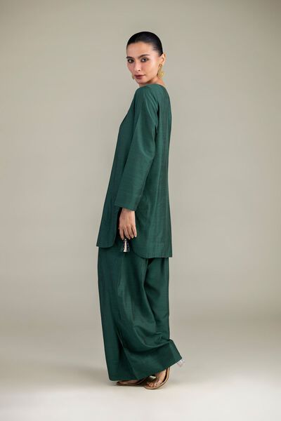 Dyed | Textured Raw Silk | Solid Green Shalwar | USD 30.00