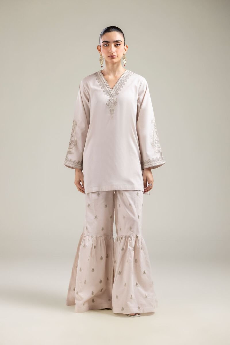 Embroidered |Cotton Dobby | Off-white V-Neck Kurta | USD 35.00