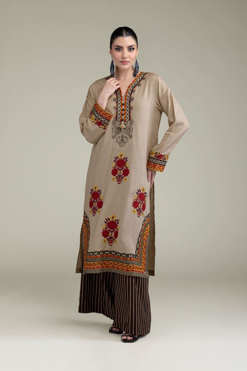 Embroidered | Raw Silk | Floral Silk Kurta | USD 45.00