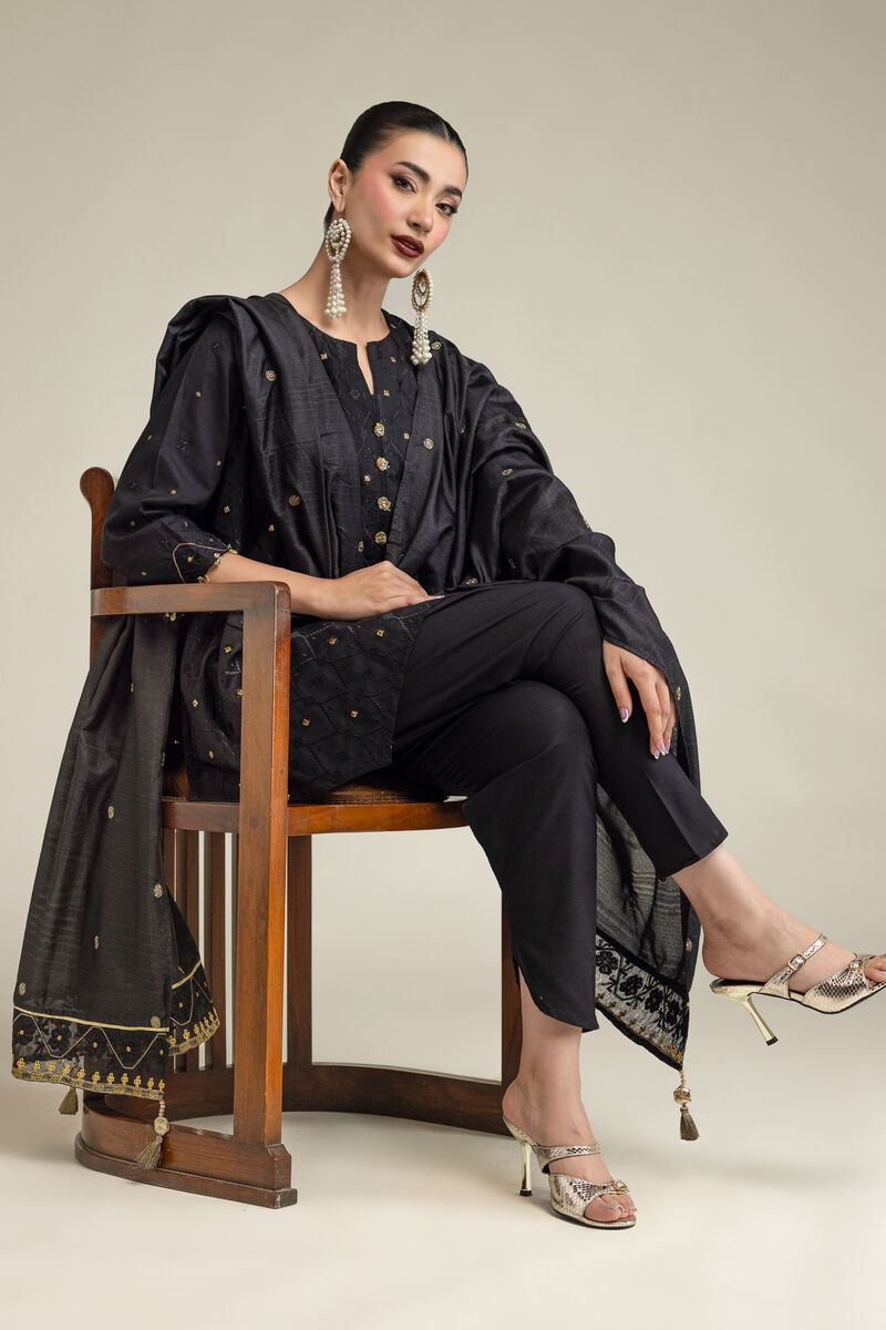 Embroidered | Polyester Silk | Black Silk Dupatta | USD 40.00