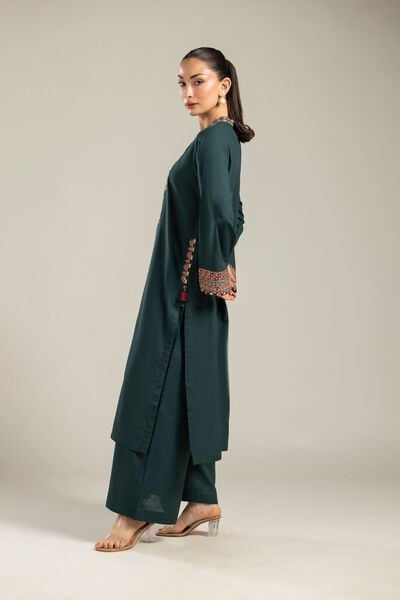 Embroidered | Raw Silk | Green Silk Pants | USD 30.00