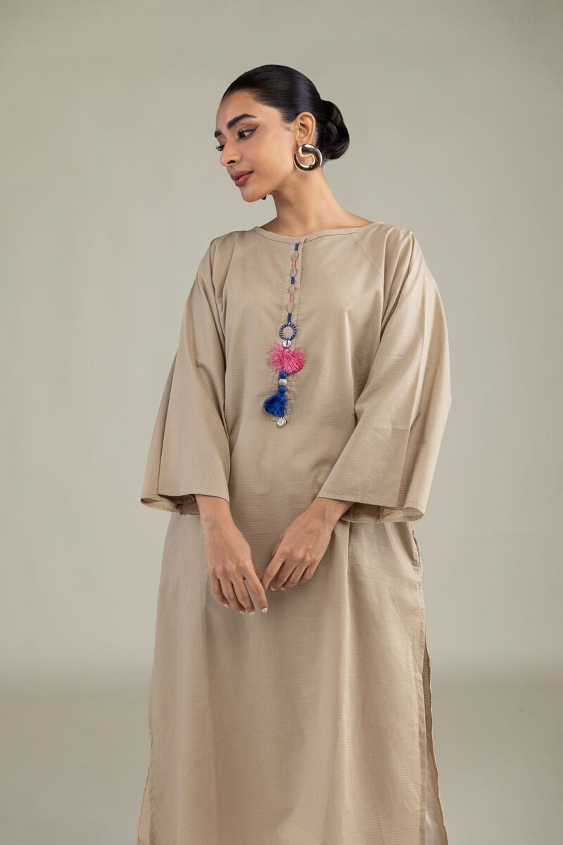 Dyed | Textured Cotton | Beige Cotton Kurta | USD 35.00