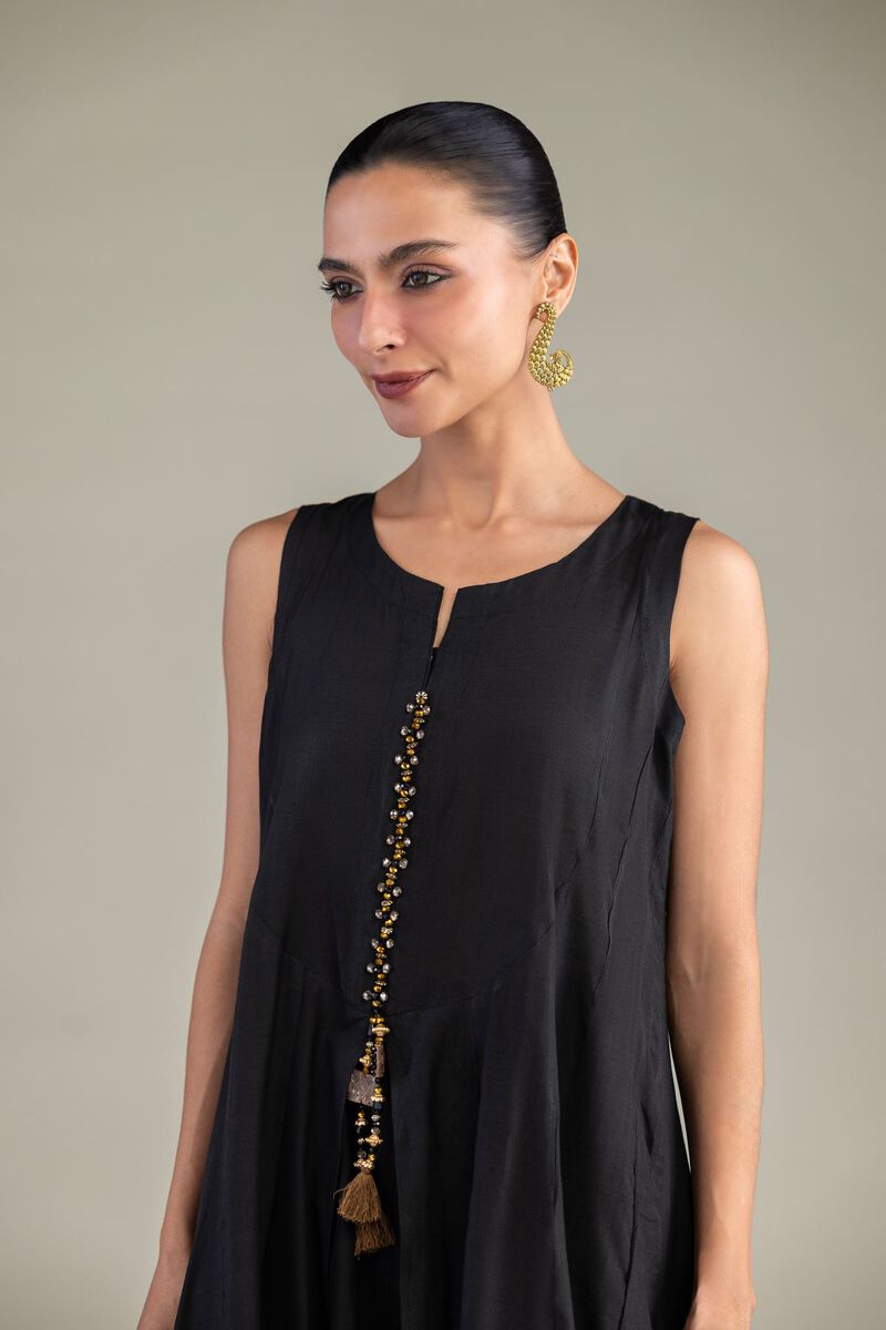 Dyed | Textured Raw Silk | Black Sleeveless Kurta | USD 55.00