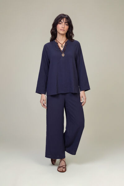 Dyed | Textured Georgette | Solid Navy Trousers | USD 35.00