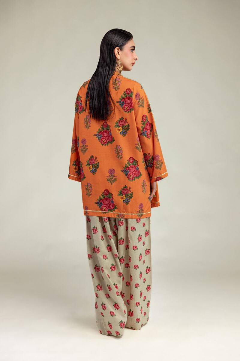 Embroidered | Raw Silk | Orange Floral Kurta | USD 40.00