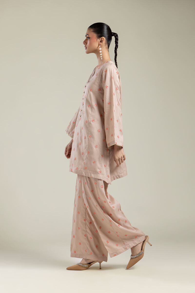 Embroidered | Textured Weave | Floral Wide-Leg Pants | USD 35.00