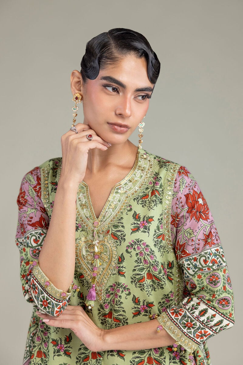 Embroidered | Raw Silk | Long Green Kurta | USD 65.00