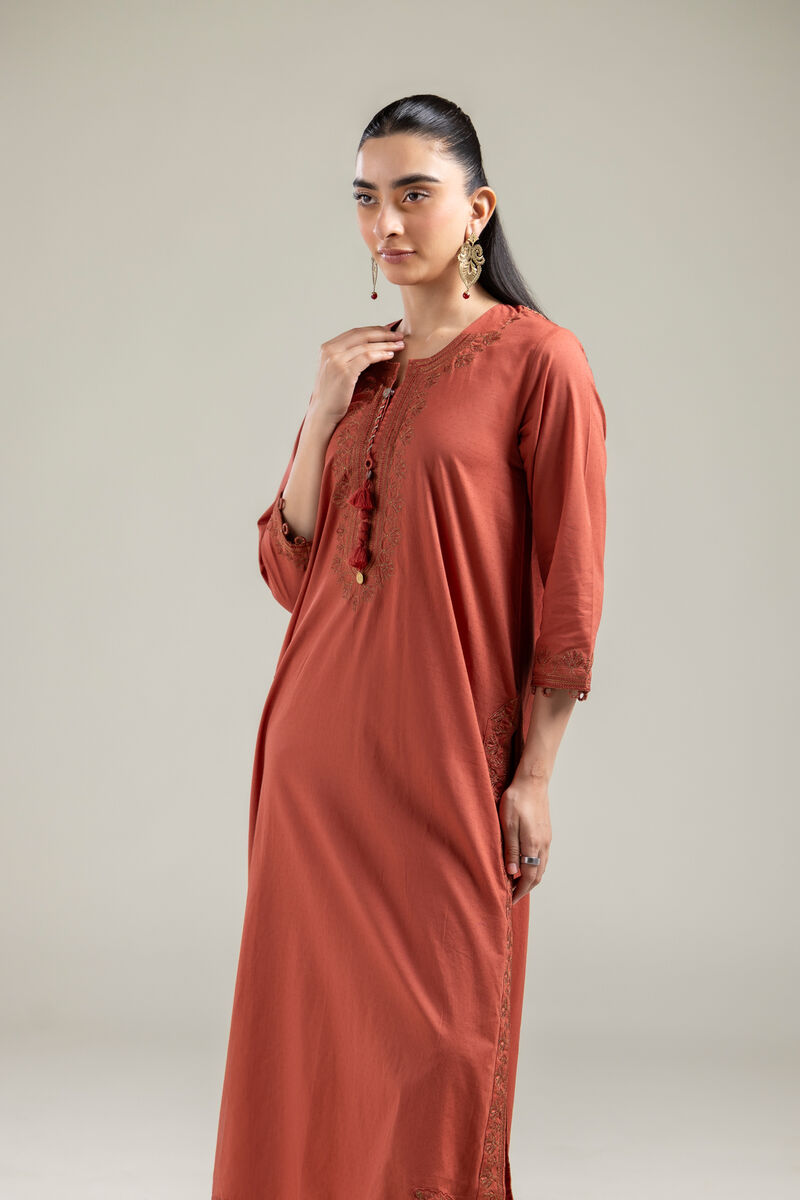 Embroidered |Cotton Dobby | Solid Longline Kurta | USD 45.00