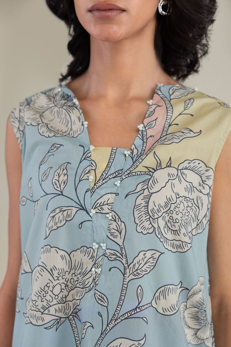 Embroidered | Cambric | Floral Sleeveless Kurta | USD 35.00