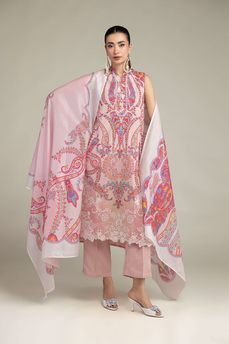 Embroidered | Raw Silk | Pink Floral Kurta | USD 60.00