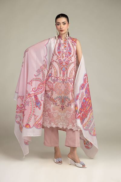 Embroidered | Raw Silk | Pink Floral Kurta | USD 60.00
