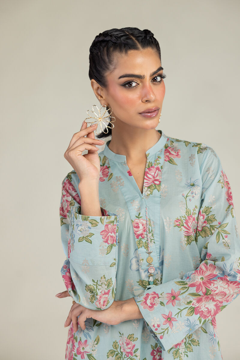 Printed | Cambric | Blue Floral Kurta | USD 35.00