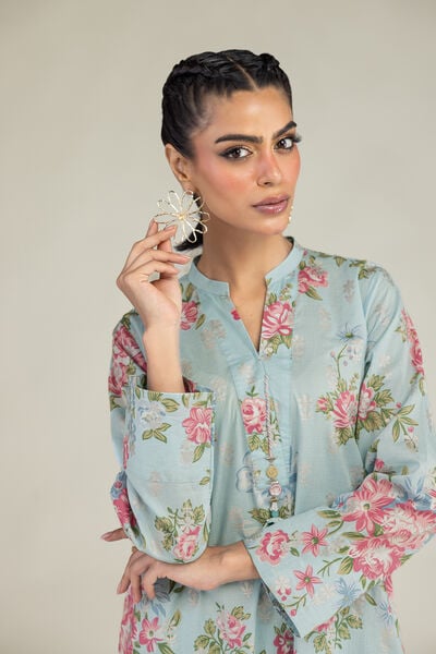 Printed | Cambric | Blue Floral Kurta | USD 35.00
